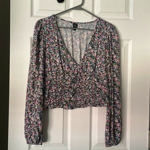wild fable floral long sleeve cinch waist top
